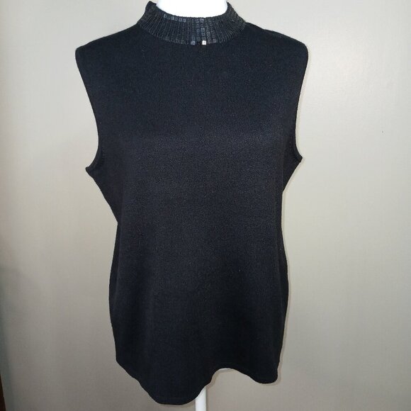 GOOD CLOTHES BLACK SLEEVELESS SWEATER, MOCK NECK WITH SEQUINS, SIZE LARGE - Picture 1 of 6